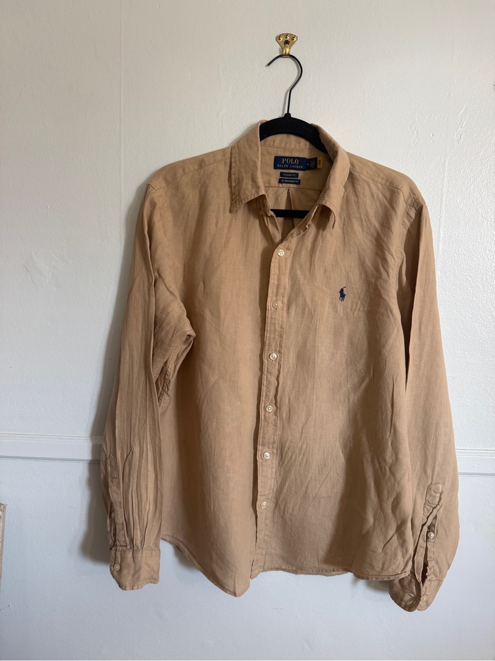 Ralph Lauren Tan Linen Long-Sleeve Dress Shirt